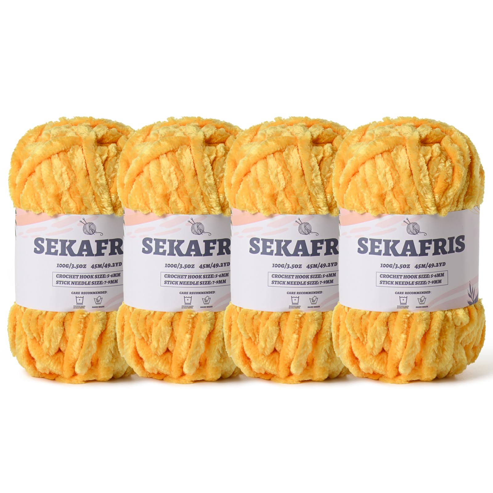 Chenille Velvet Soft Yarn Golden Yellow 4 Pack