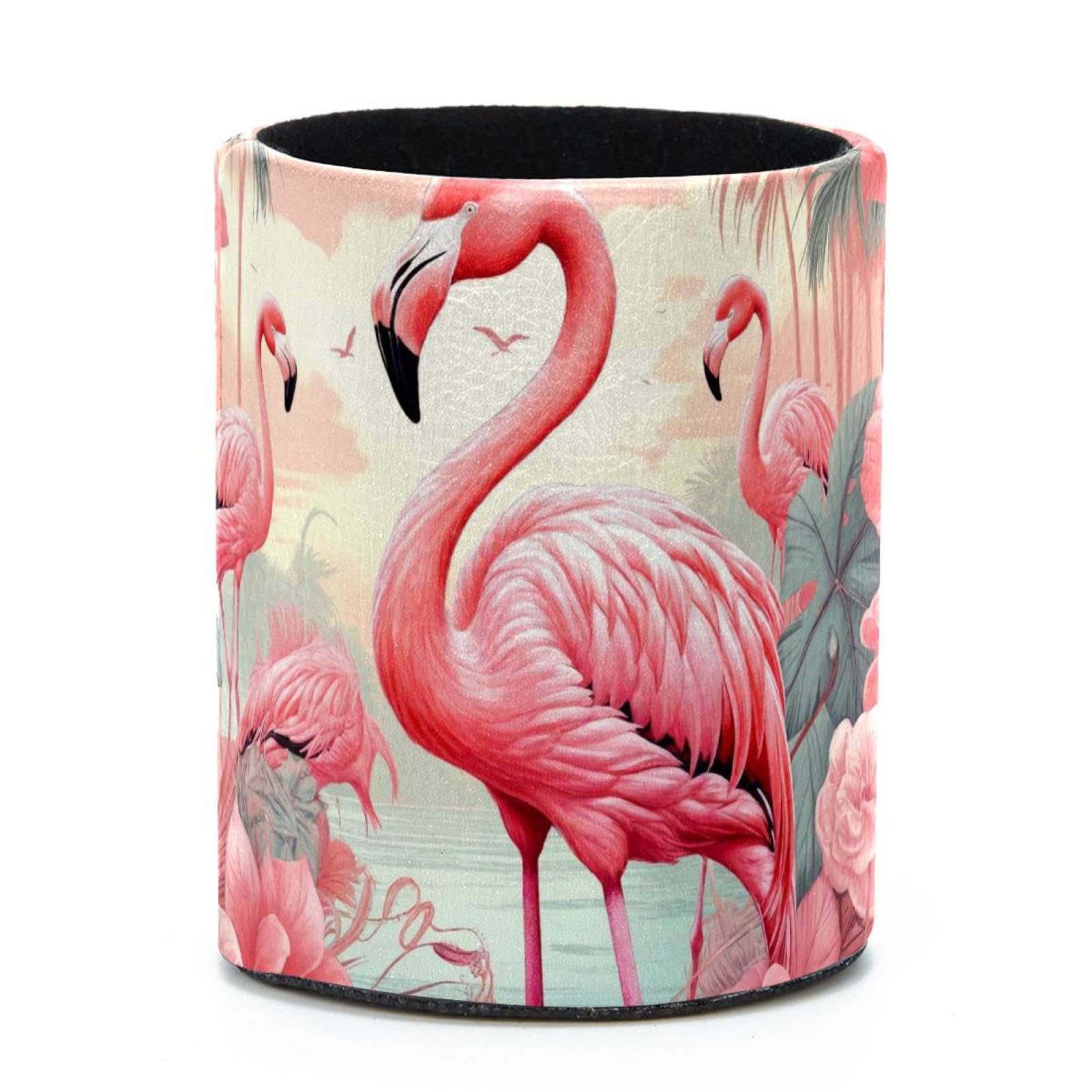 VAPOKF Round Pencil Holders for Desk, Flamingo Pen Holders Pen Pot Makeup Brushes Storage Desktop Stationery Supplies Organiser for Home Office