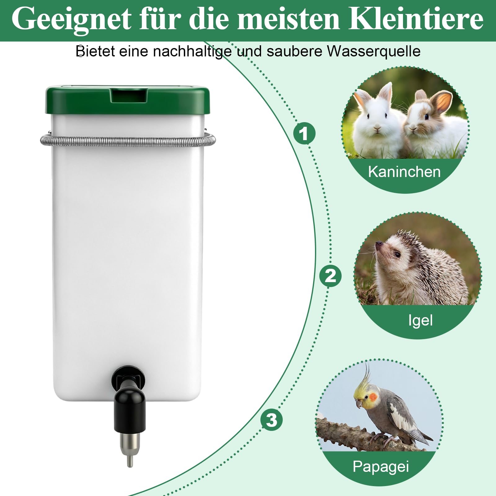 Kaninchentränke 1000ML Trinkflasche Kaninchen mit Halterung, Kaninchen Automatischer Wasserspender, Nippel Nagertränke Keine Tropf Trinkflasche für Nagetiere Kleintierstall(3 Stück)