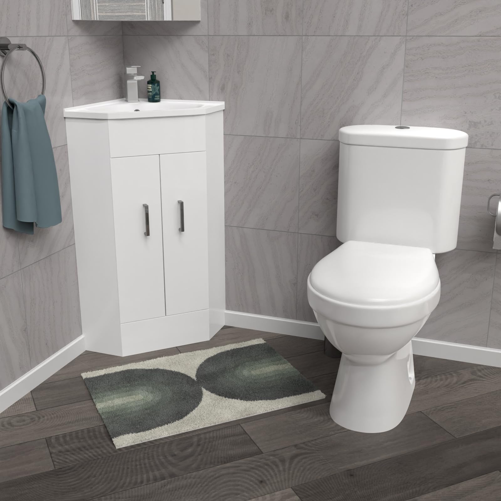 Nes Home White Corner Vanity Unit With Ceramic Basin & Toilet Set