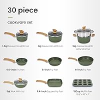Vista 7 de 30 Piece Pots and Pans Set Non Stick, Granite Induction Cookware Sets, Nonstick Kitchen Cookware Sets, Non Toxic Cookware Set with Frying Pans and