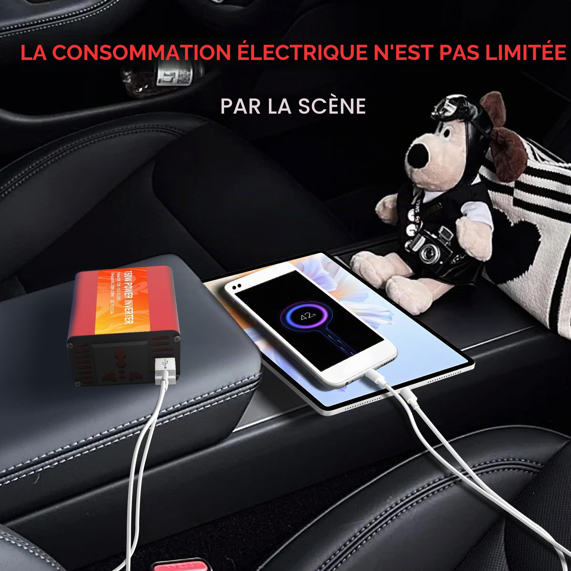 300W (crête) Prise Allume Cigare Convertisseur 12V 220V,transformateur 12v 220v de Tension 1 USB Power Inverter DC 12V AC 230V, Onduleur Electrique 150W