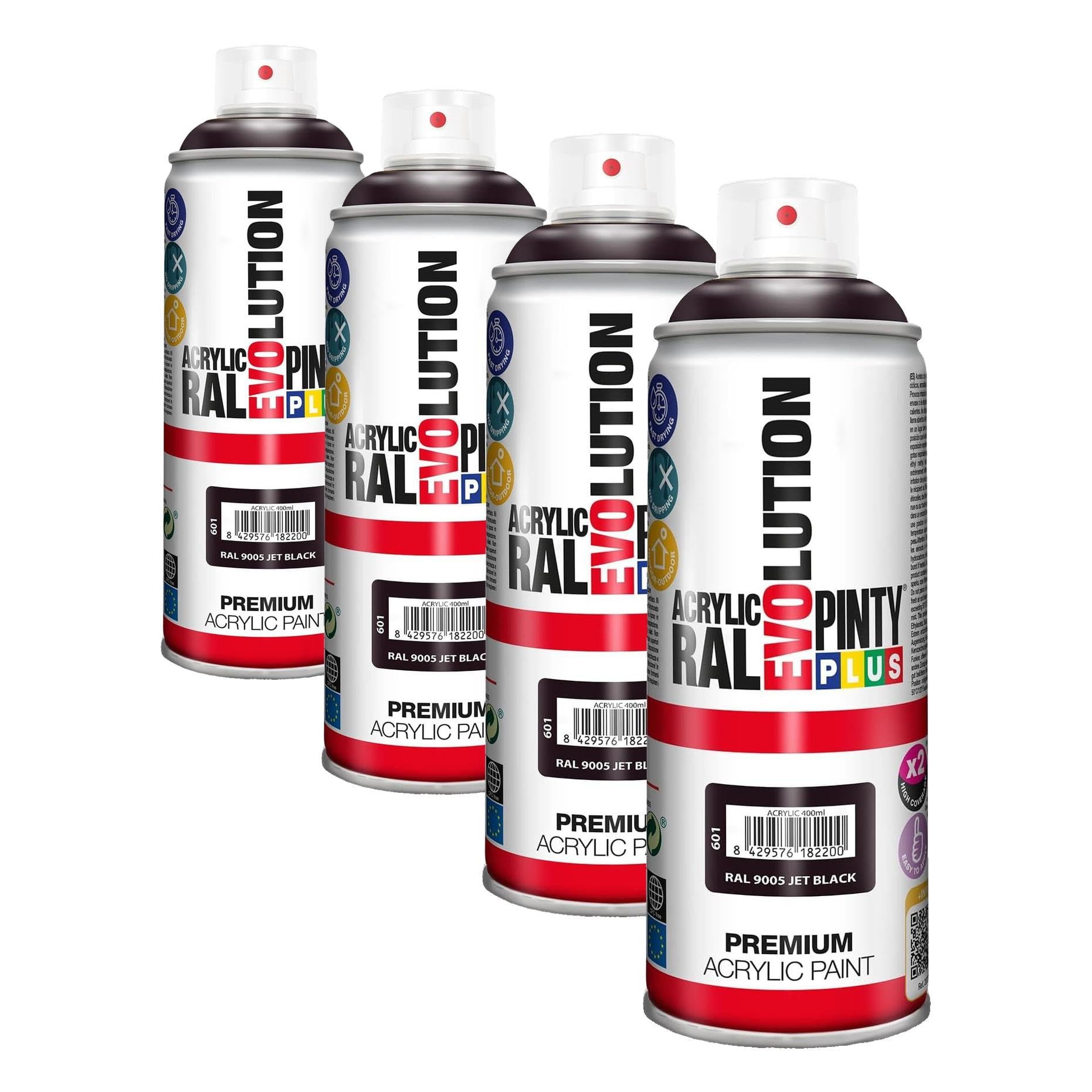 Evolution pinty color M123010 - Pintura spray acrilica 520 cc negro brillante (Paquete de 4)