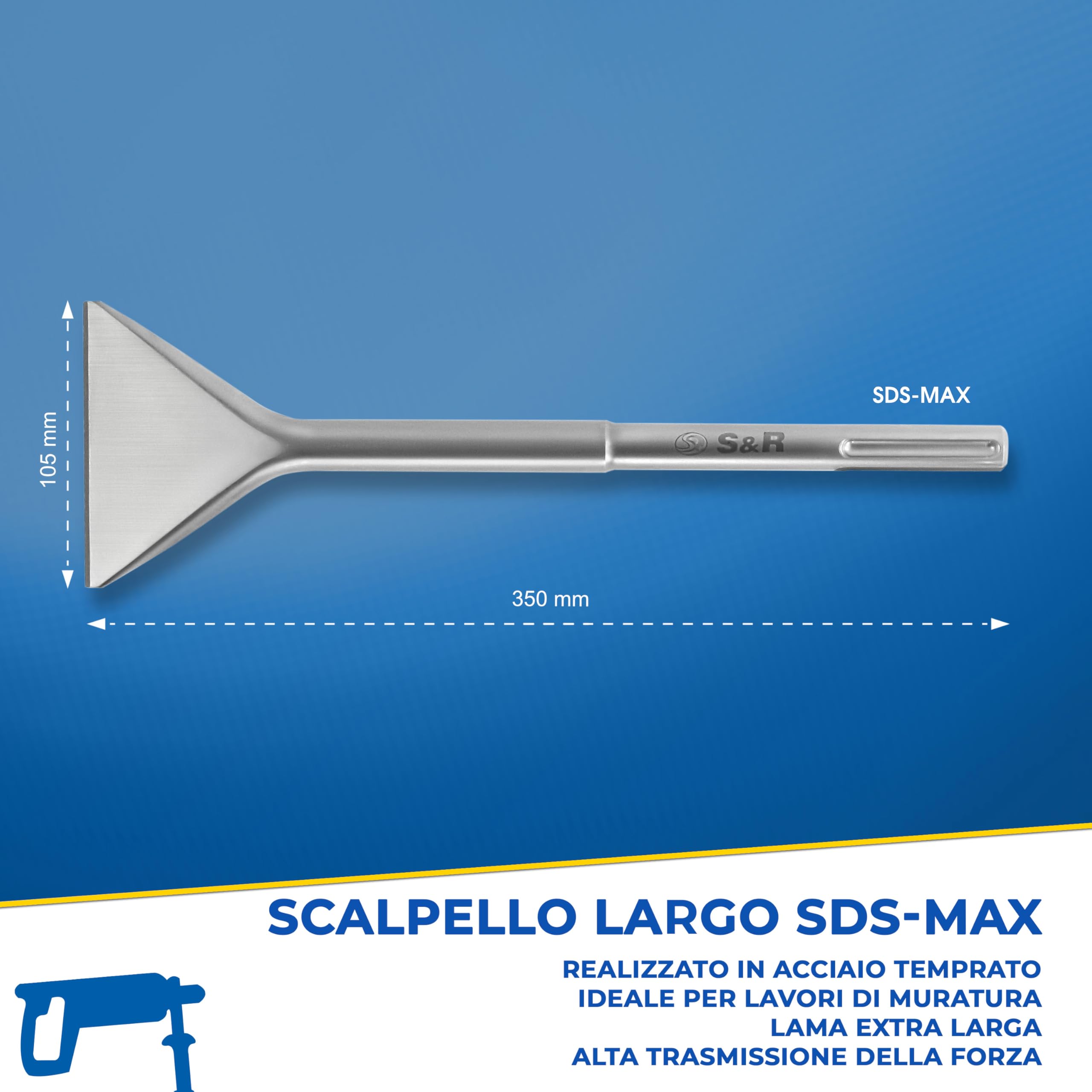 S&R Scalpello SDS MAX Largo a Spatola 350 x 105 mm per Ceramica Piastrelle Muratura. Made in Germany - Qualità Industriale