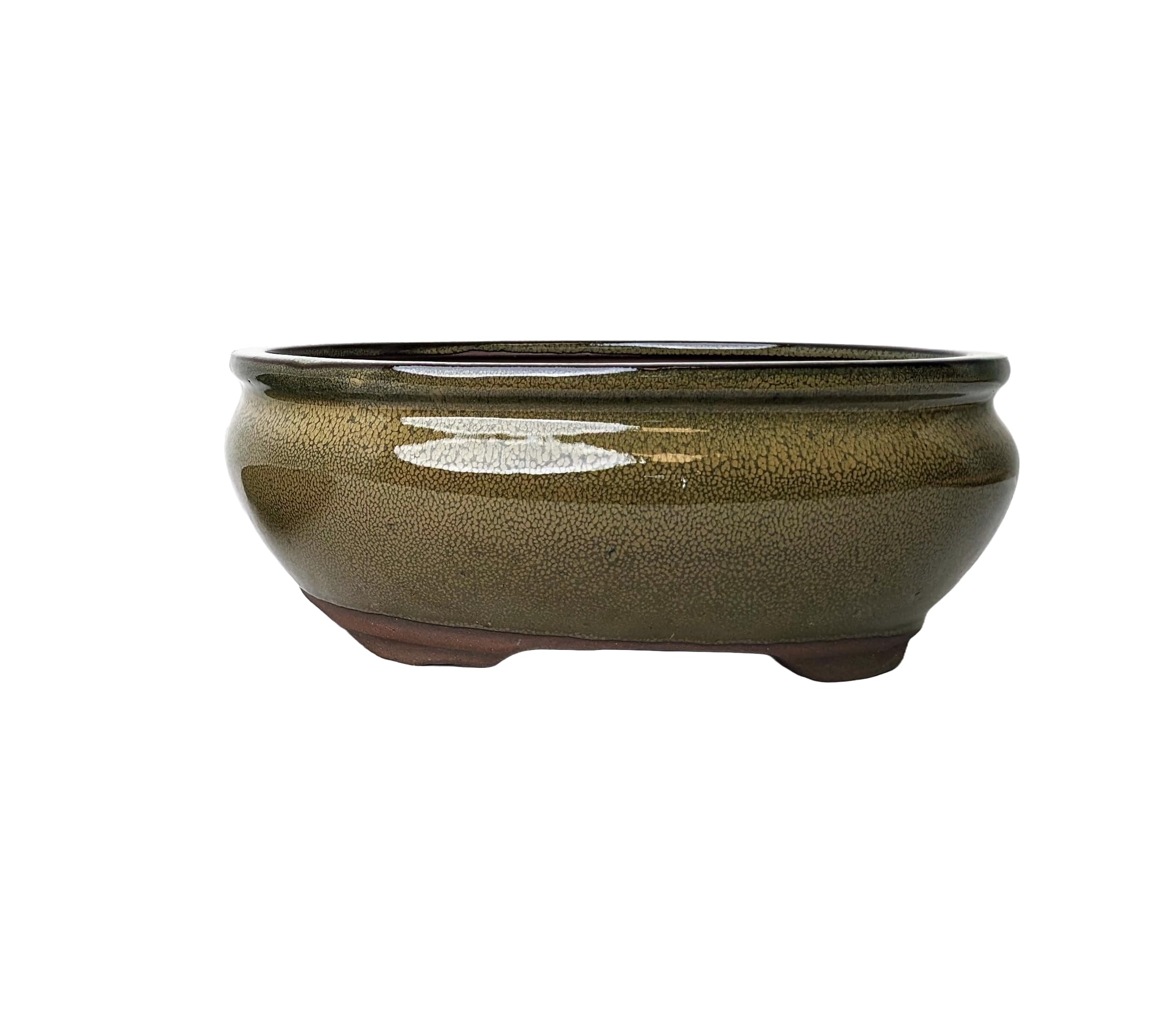 Glazed Ceramic Bonsai Pots without trays (Olive Green, 20cm)