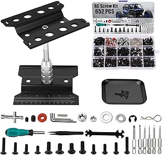 RC Car Repair Work Stand 652 PCS Screw Kit RC Repair Kit Universal RC Screw Set for Arrma Redcat Traxxas Axial HPI Losi 1/8 1/10 1/12 1/16 Scale RC Cars Trucks Crawler