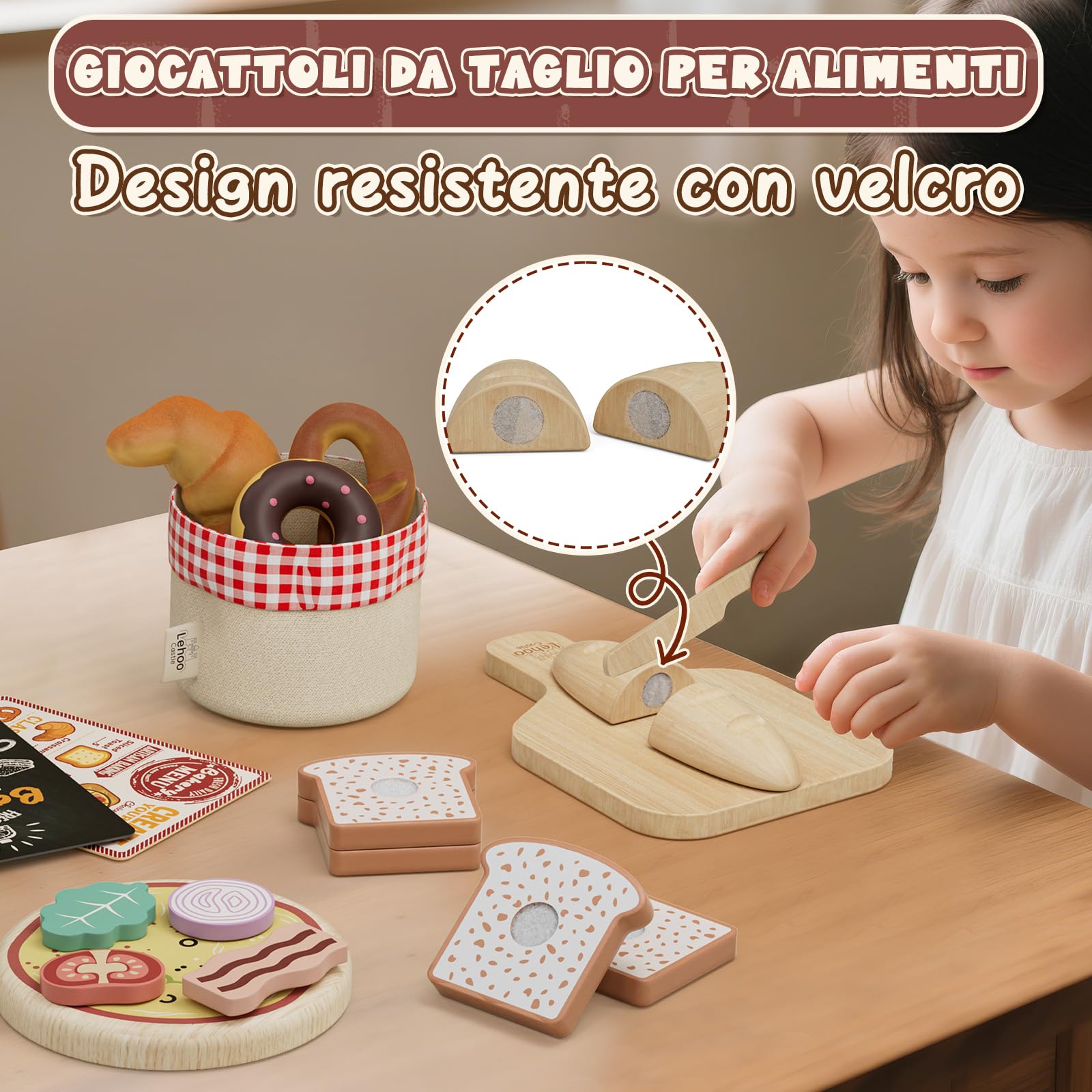 Lehoo Castle Cucina Giocattolo per Bambini, Pizza Giocattolo in Legno, Accessori Cucina Bambini, Giochi Bambino Bambina 3-5 Anni