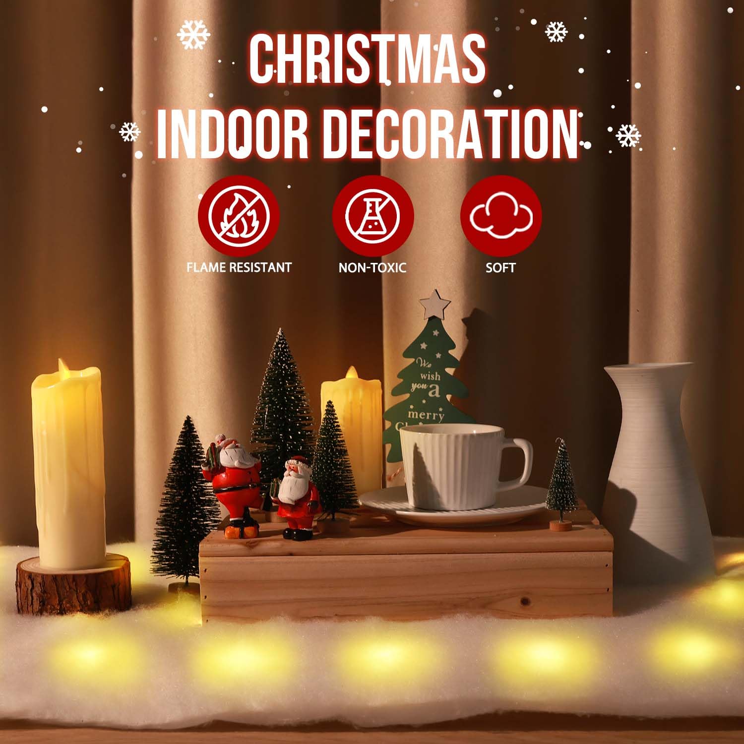 1 Set Christmas Snow Blanket with LED Lights 5.83 Feet x 18 Inch - Lighted Snow Blanket with Battery Box Light String - Artificial Winter Fake Snow Table Runner for Christmas Decorations