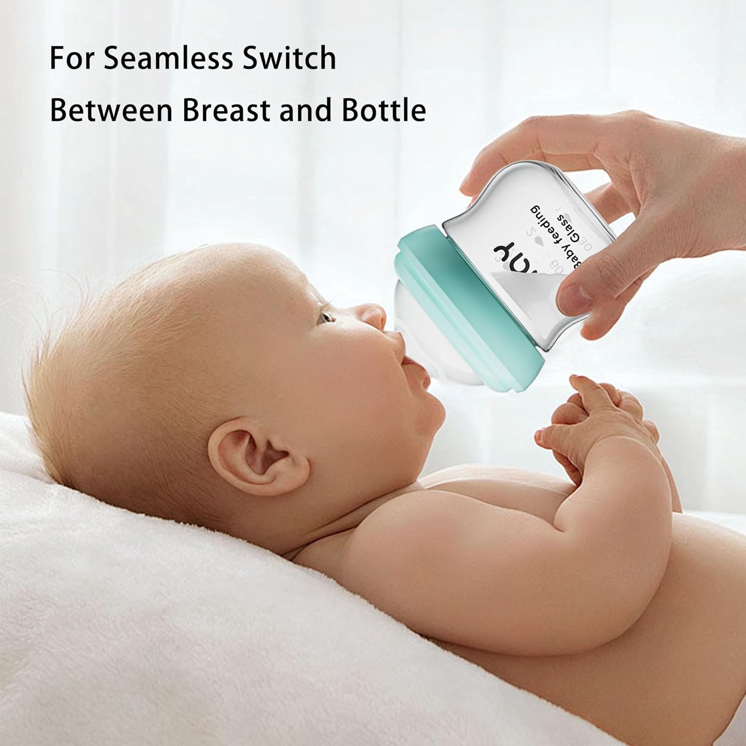 yanyoyo Natural Glass Baby Bottle for Breastfeeding Babies, 5.4oz Anti-Colic Baby Bottle with Natural Response Nipple(S), Clear, Wide Neck, 4 Pack, 1 Months+