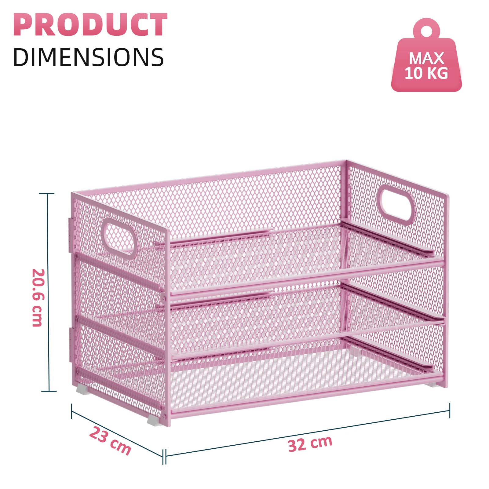 Marbrasse Organizer Scrivania, Scrivania a Rete Vassoio Portacarte 3 Scomparti con Maniglia Organizzatore,Organizer per File A4,Portapenne per Casa Ufficio(Rosa)