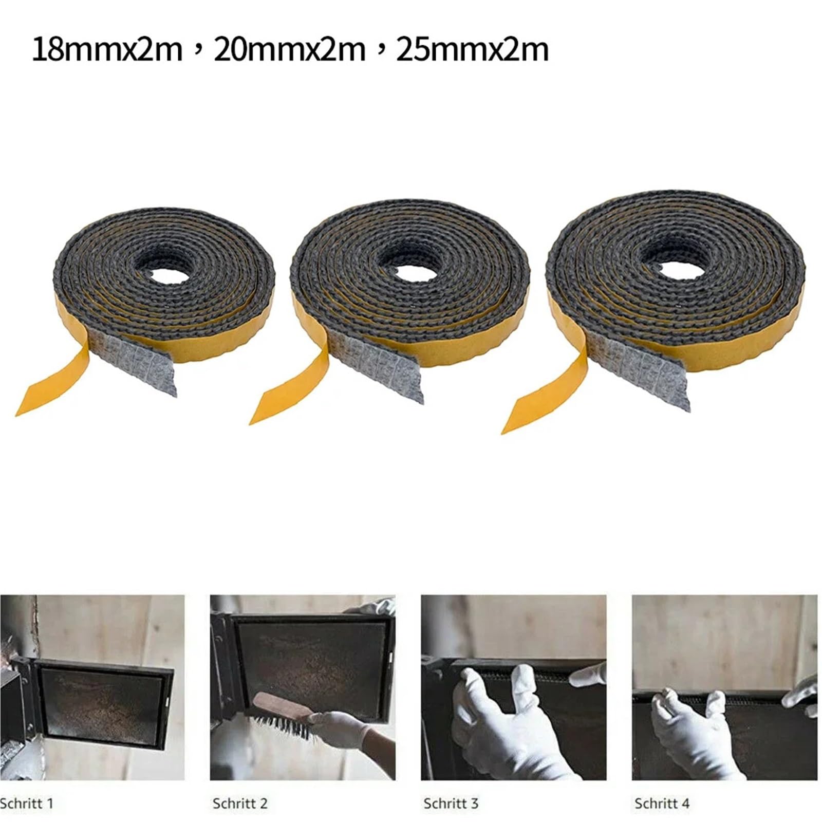 Guarnizione Stufa a Legna Corda for stufa piatta nera da 20/25 mm x 2 m | Guarnizione autoadesiva in fibra di vetro for camino, guarnizione for porta del camino(25mmx2m)