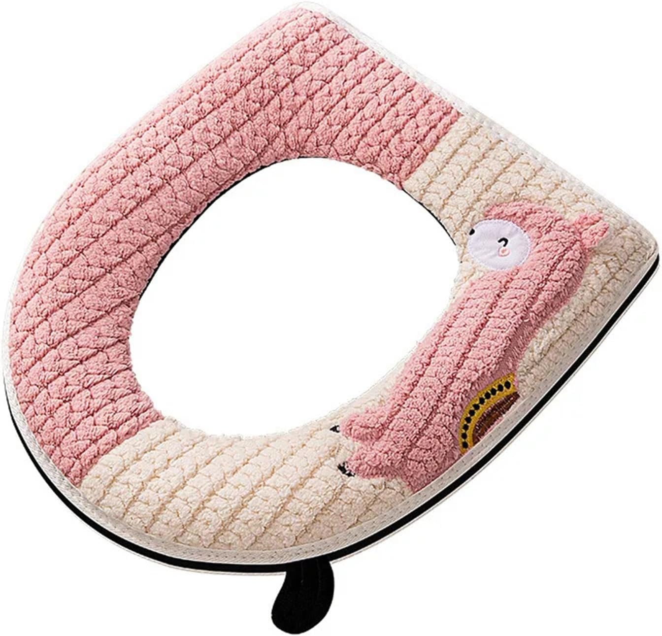 Household Zippered Toilet Seat Cushion All Seasons Universal Plush Handle Toilet lid Cover Bathroom Toilet Accessories(Green-1)