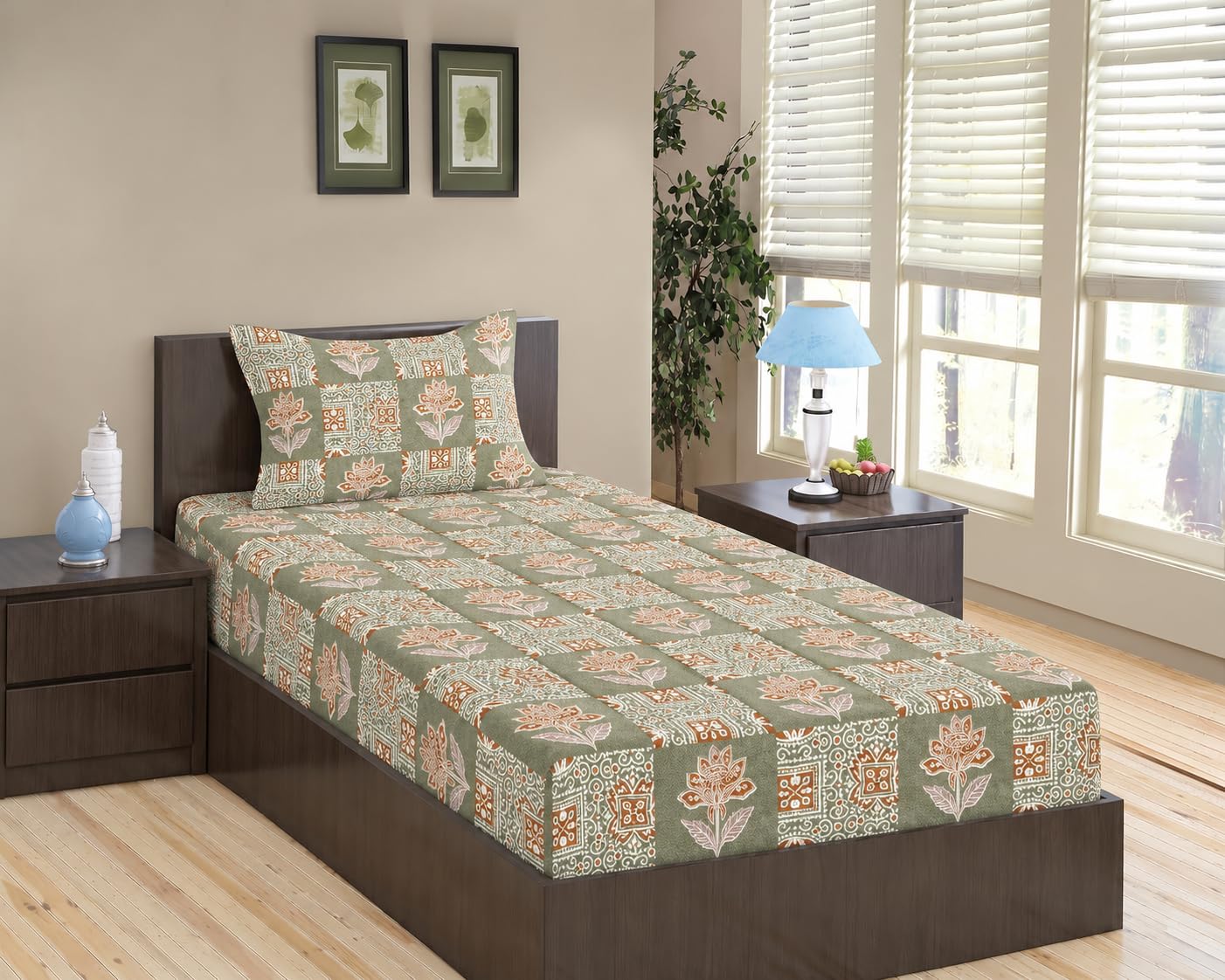 Trance Home Linen Abstract Green Fitted Bedsheet -11 Trance Home Linen Abstract Green Fitted Bedsheet -11