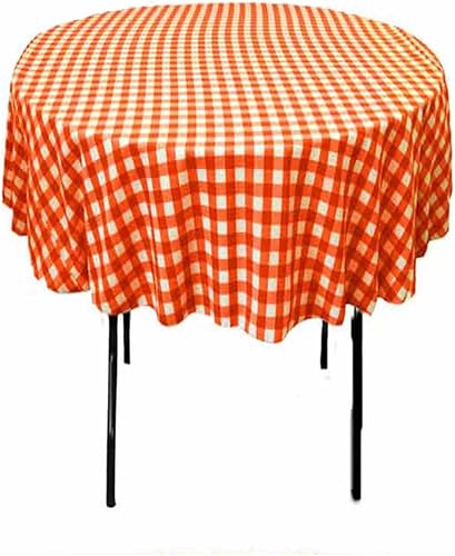 Miniatura 1 de Runner Linens Factory - Mantel redondo de cuadros, 64 pulgadas, color naranja y blanco