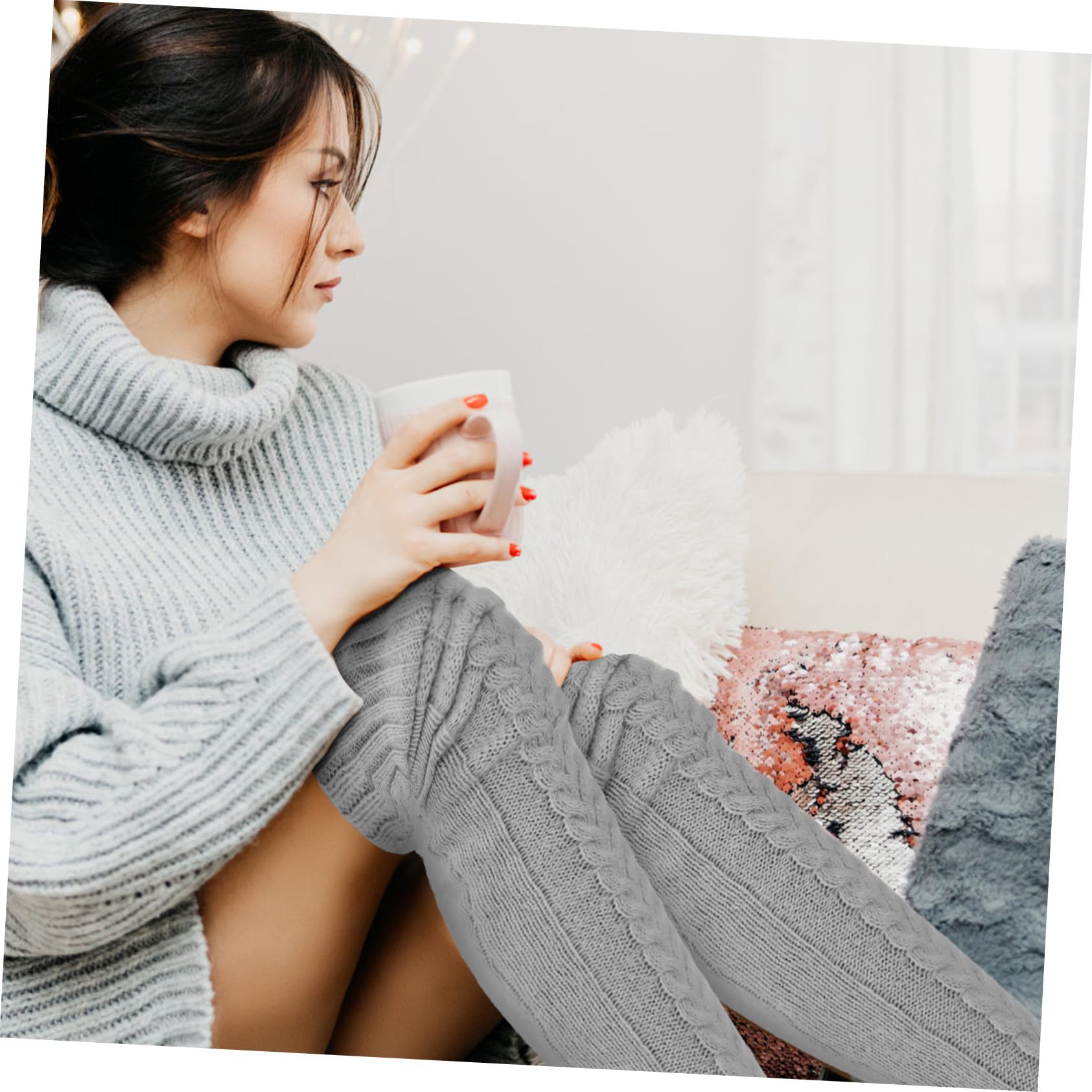 VALICLUD Overknee Socken für Damen 2 Paar Gewebe Gestrickt Warm