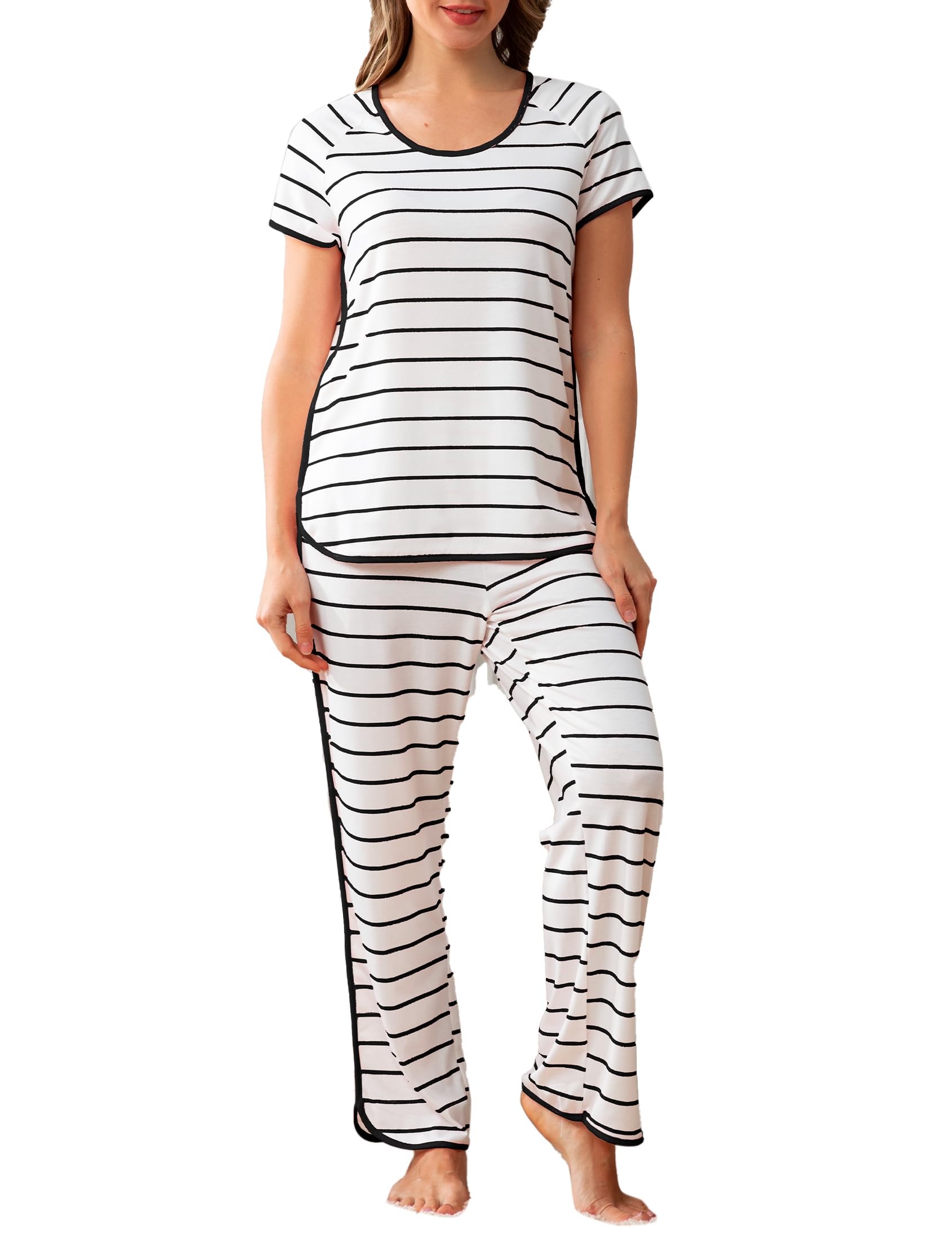 GGOV Stripe Women's Pajama Set Luxurious Sleepwear Sets, Two-Piece Loungewear PJs Sets for Nightwear, Lounge Set & Sleepwear
