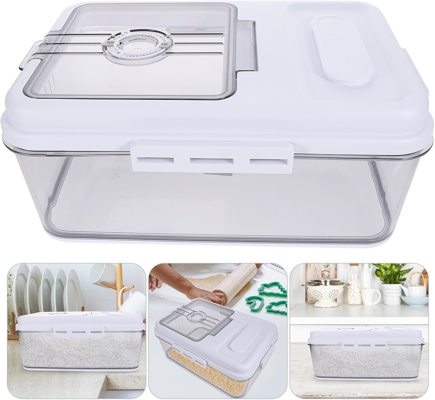 Large Airtight Rice Storage Container with Flip Lid, 2.5kg Food Grade Plastic Grain Dispenser with Measuring Cup for Kitchen Pantry Organization