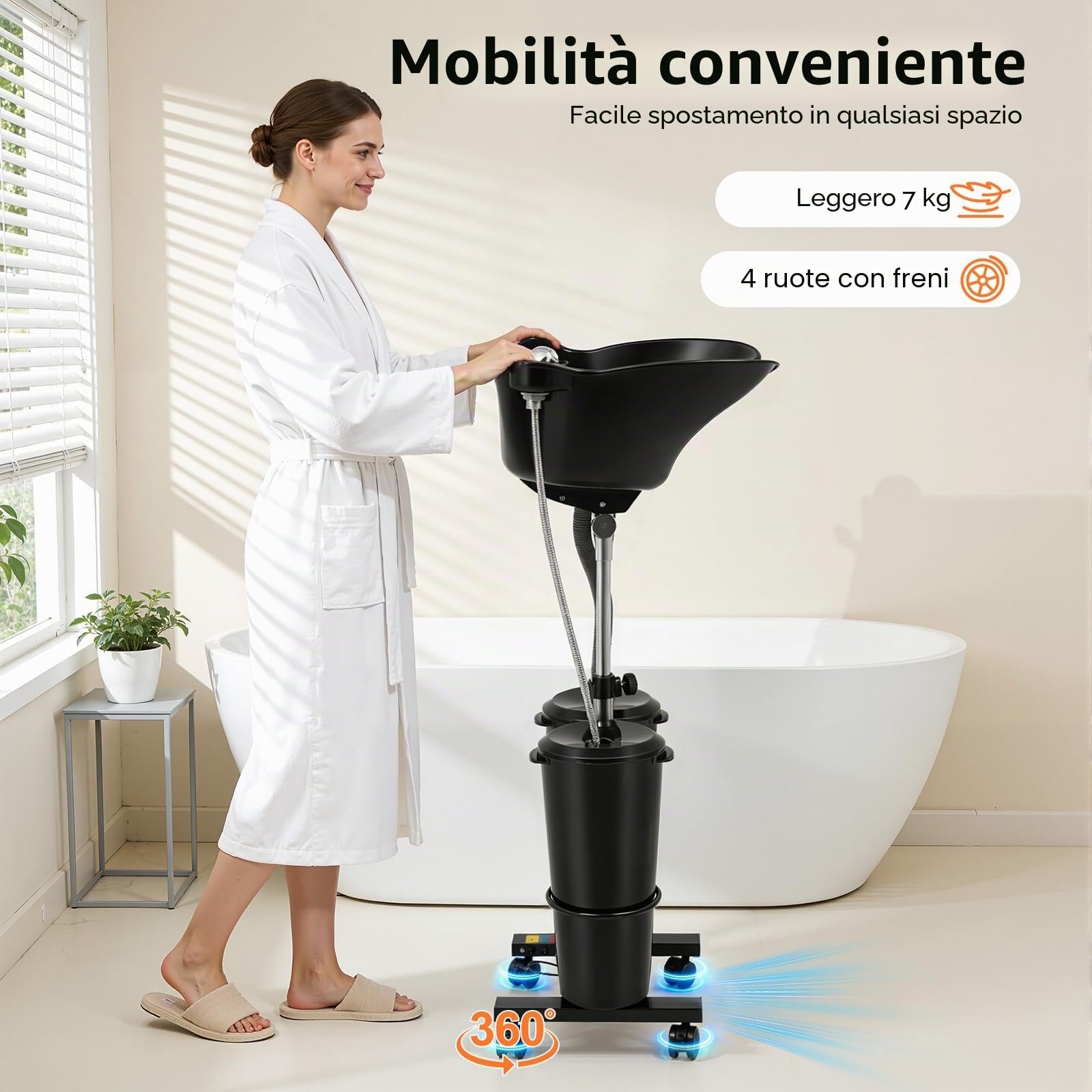 Lavabo mobile barbiere lavabi per capelli, lavandino retromarcia con serbatoio dell'acqua e doccia, lavandino portatile per barbiere
