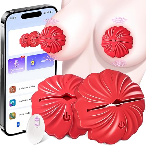 Nipple Toys Vibrator Sex Toys for Women APP Remote Control Adult Toys Nipple Clamps 1 Pair Nipple Vibrator with 9 Vibrating Modes Stimulator Sexual Pleasure Tools Nipple Toy for Women Couples