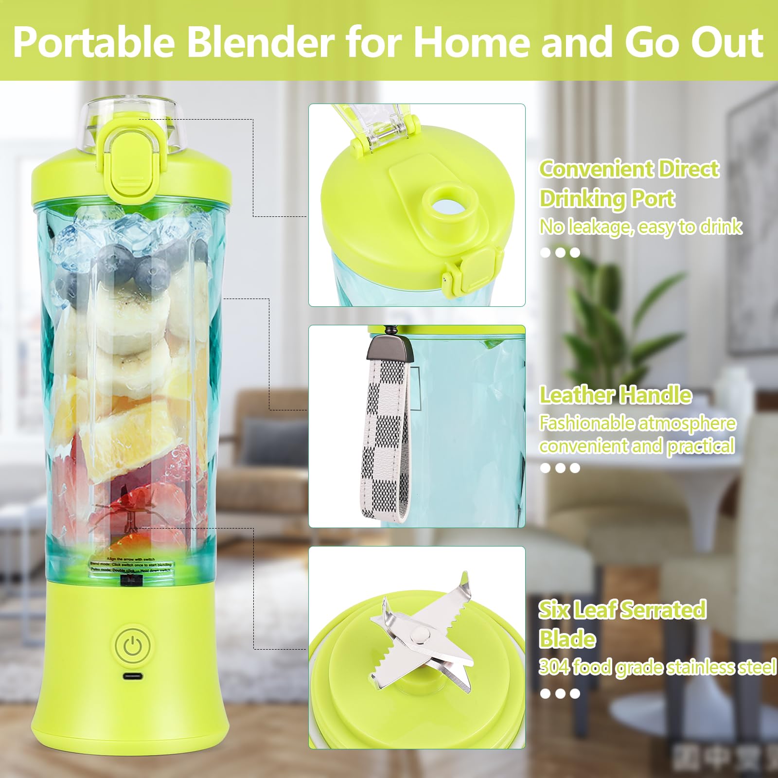 Dreamhigh Mikser Smoothie Maker, 600 ml, przenośny mikser do smoothie i shake'ów z 6 ostrzami, 4000 mAh, mini mikser może wycisnąć 25 filiżanek soku do biura, na kemping i w podróży (żółty)