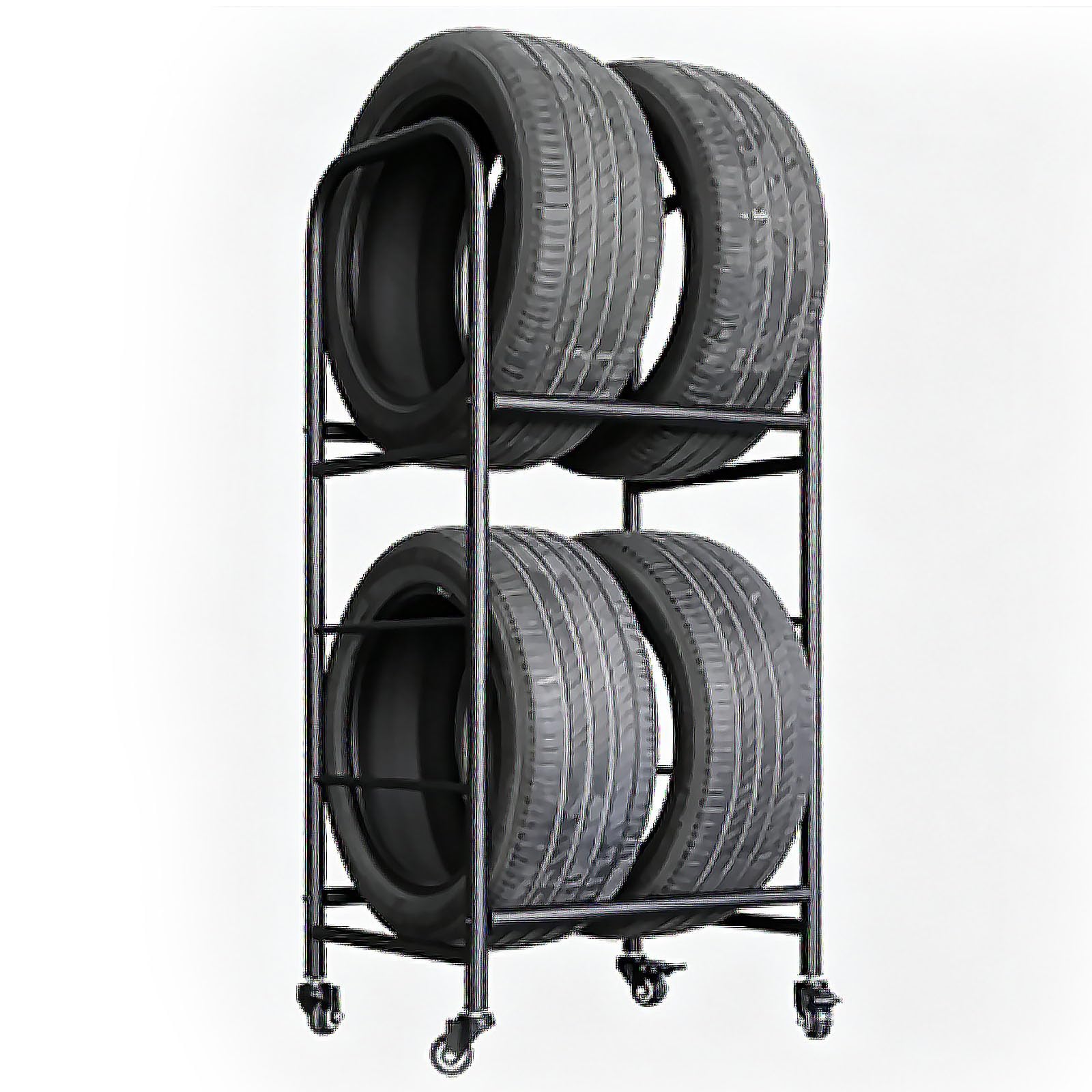 AKFNCJE Adjustable Tire Rack On Wheels, 2-Tier Rolling Storage Cart