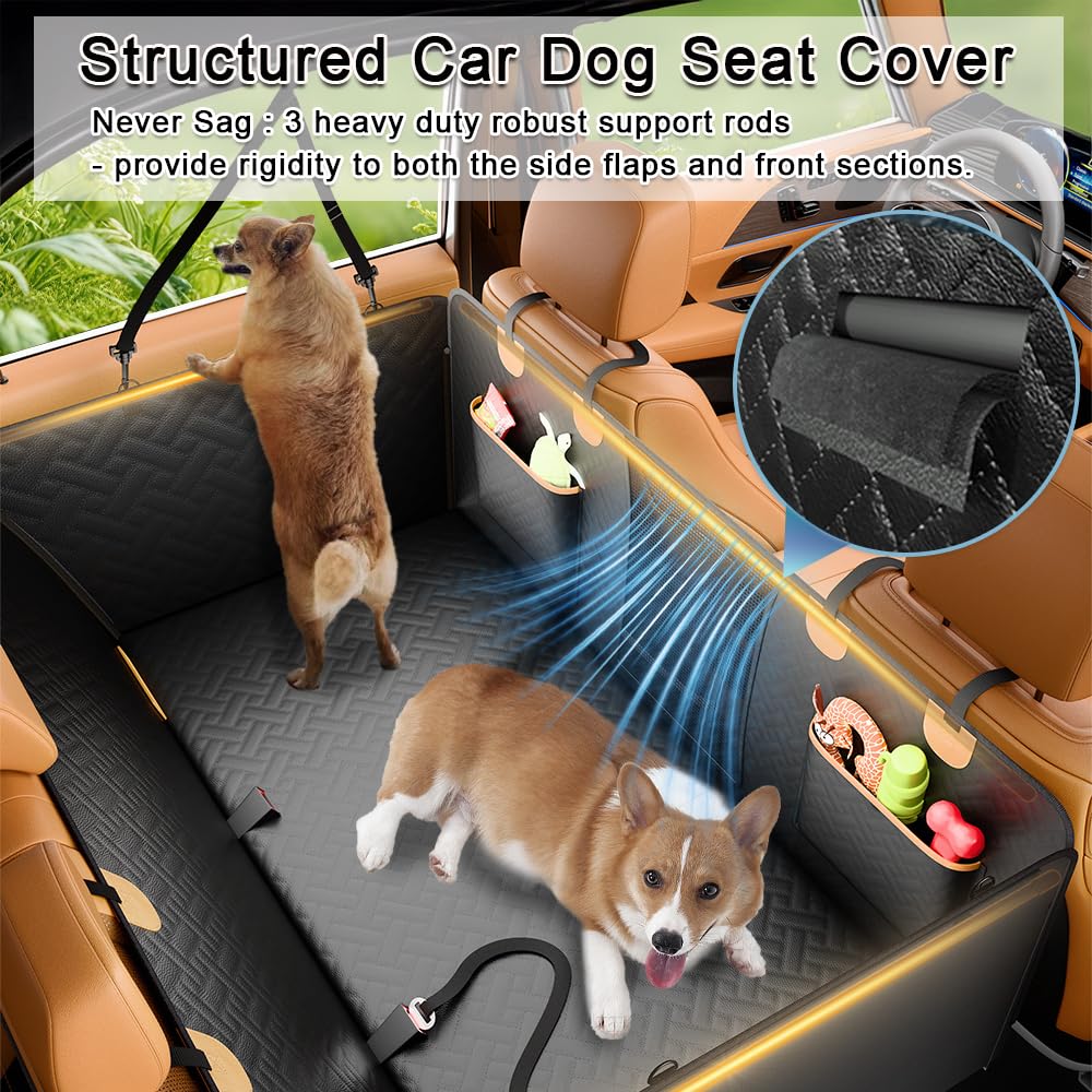 Rincus Anti Slip PU Leather Rigid Dog Car Seat Cover with Baby Car Seat, Structured Back Seat Extender for Dogs Hard Bottom Holds 450lbs, Dog Back Seat Cover for Car SUVs, Waterproof, Scratch Proof