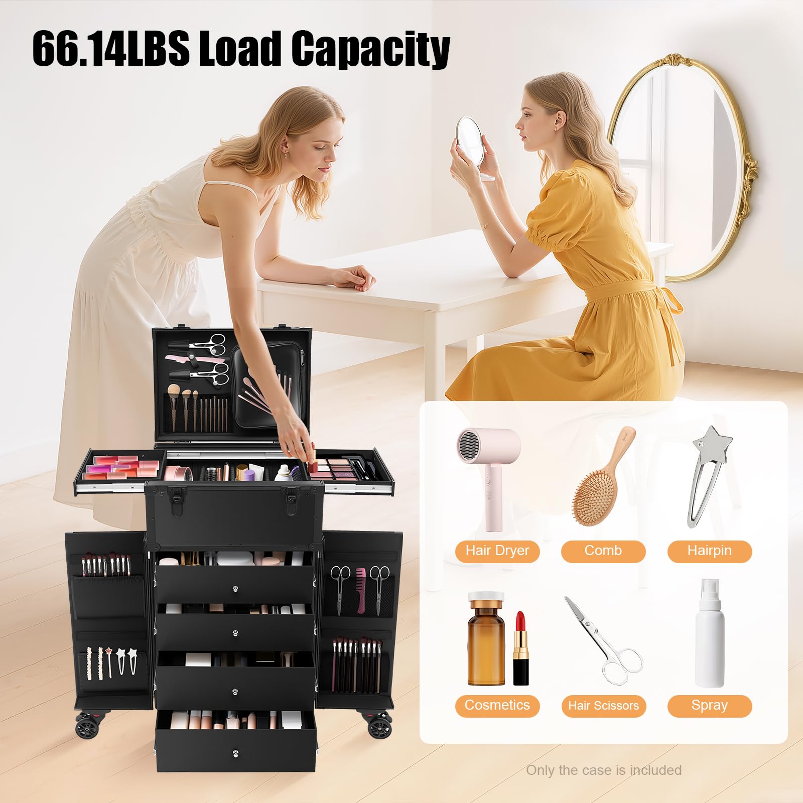 Kosmetik Trolley, Kosmetikkoffer mit 4 Schubladen, Professioneller Kosmetik-Organizer robuster Make-up-Trolley Nagelkkoffer Beauty Case Friseur Box Multikoffer
