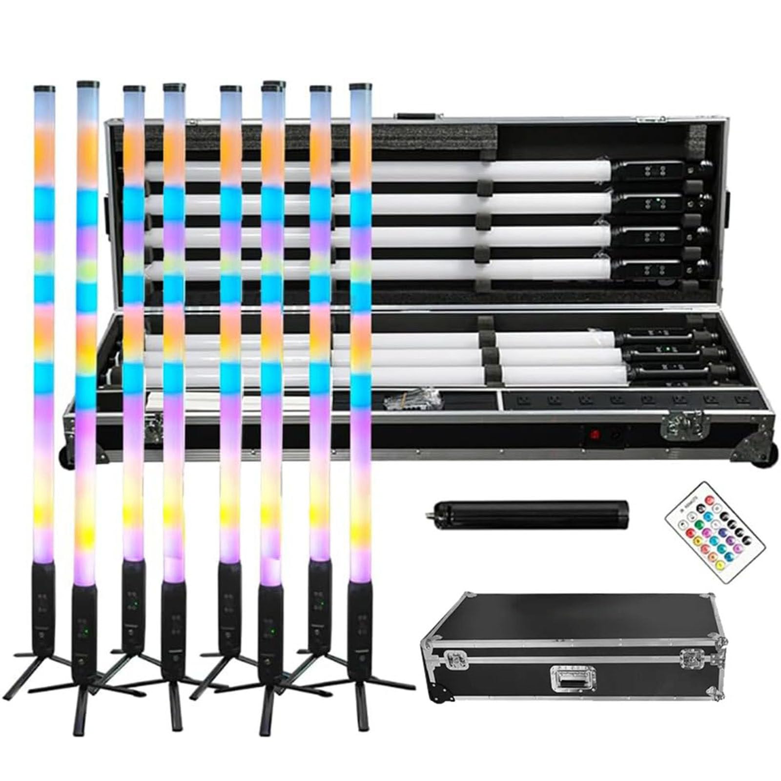 Amazon.co.jp: 8 個 RGB チューブライト (アプリ/リモコン制御) - 明るさ/時間調整可能 (USB 充電式)、360° ピクセル  LED チューブステージライト + フライトケース、舞台照明用 : パソコン・周辺機器