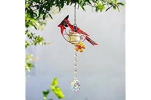 13" Long Stained Metal Cardinal Birds Sun Catcher Rainbow Maker