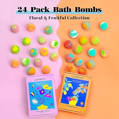 Miniatura 2 de Set de regalo de bombas de baño, paquete de 24 bombas de burbujas con 12 aromas únicos, colecciones de euforia floral y felicidad fructífera,