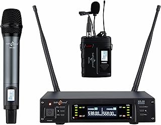 Studiomaster XR-50® HL Wireless UHF Microphone Set – Headset and Clip-on Mic Combo with Dual-Channel Receiver for Conferen...