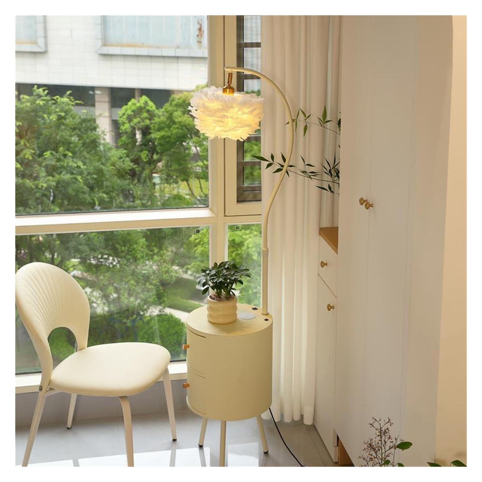Luce da terra Lampada da terra con tavolo e cassetti, lampada scrivania porta USB LED a 3 temperature di colore Lampada d'angolo