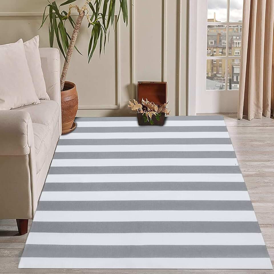 grey and white stripe rug