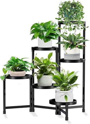 Soporte de metal de 6 niveles para plantas para interiores y exteriores, estante plegable para plantas altas para múltiples plantas, soporte para