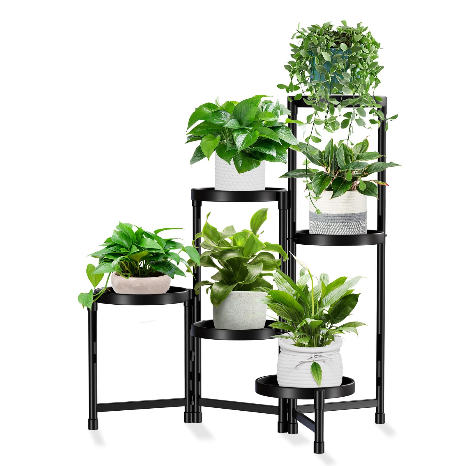 Atpddpey 6 Tier Metal Plant Stand Indoor Outdoor - Foldable Corner Tall Plant Shelf for Multiple Plants - Flower Pot Holder Display Stand for Living