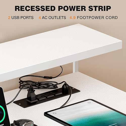 Miniatura 7 de DlandHome Escritorio para computadora de 60 pulgadas con luces LED y tomas de corriente, escritorio de escritura con soporte para monitor,