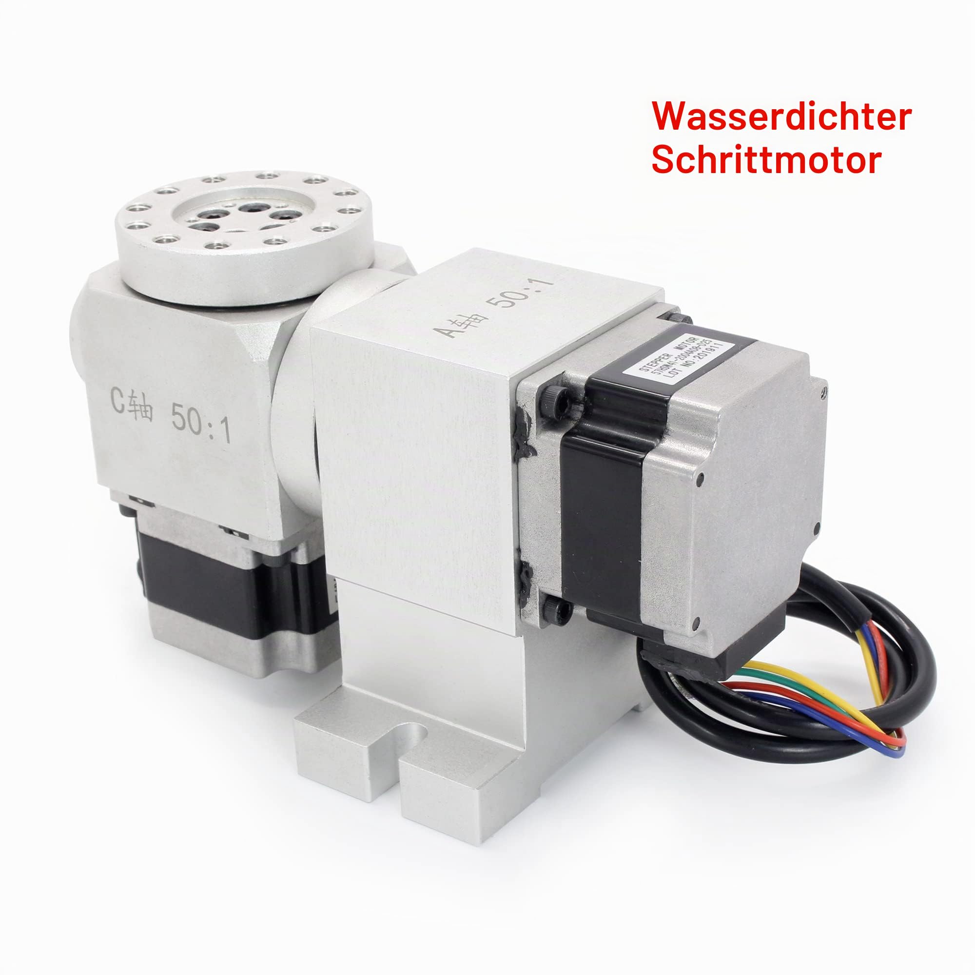 RATTMMOTOR CNC Drehachse, 5th Achse Teilungskopf, CNC 4th Achse A Achse C Achse Teilapparat, Mit Nema23 Schrittmotor wasserdicht, Harmonic Reducer Getriebe 50:1 für CNC Gravierfräsmaschine