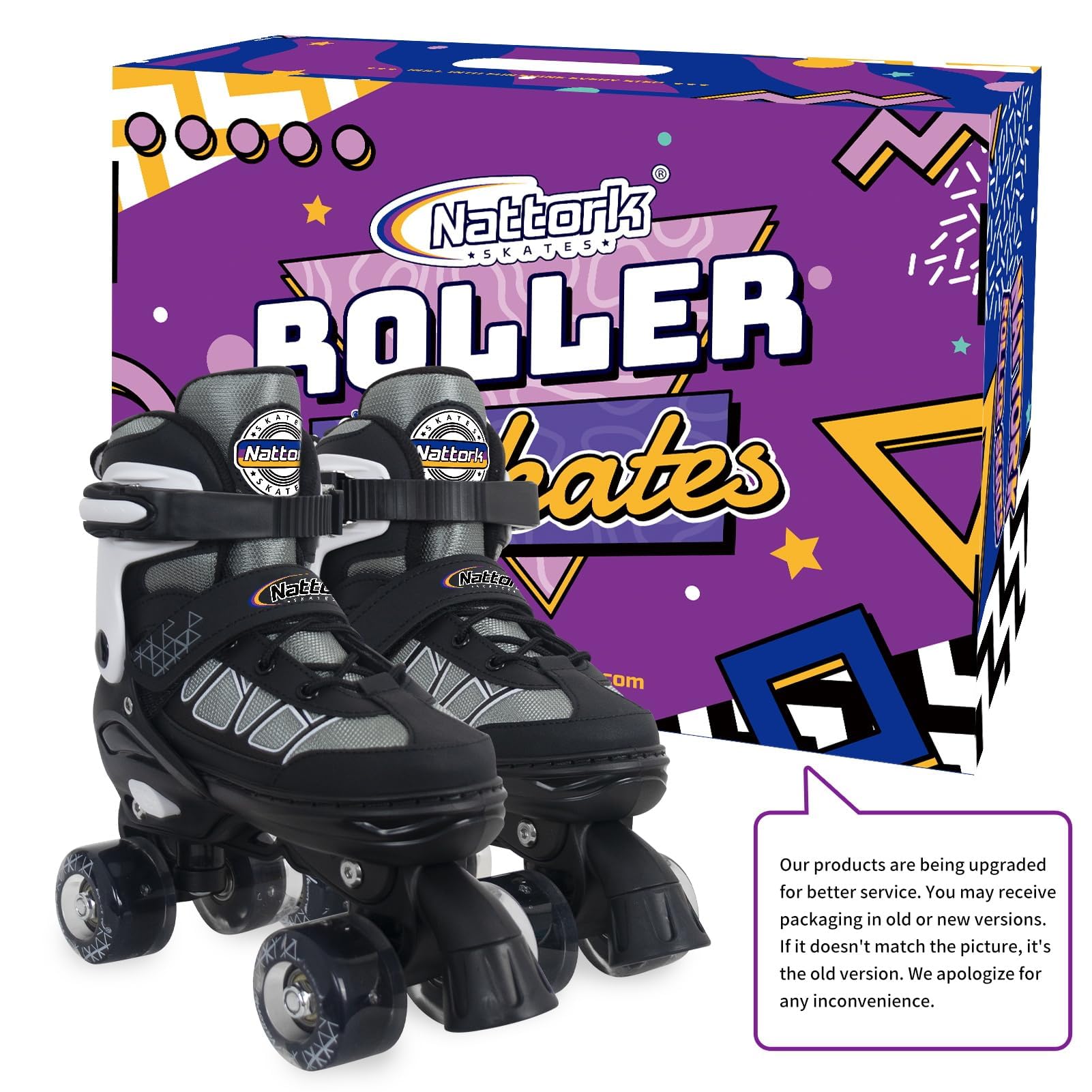 Nattork Patins à roulettes pour enfants, filles, garçons et débutants, 4 tailles, réglables avec roues lumineuses pour enfants et débutants, pour l'extérieur et l'intérieur