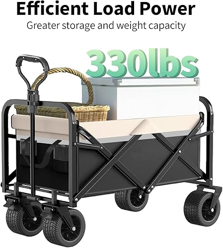 Miniatura 2 de Carro plegable plegable de 330 libras, carrito de playa resistente para arena con ruedas grandes, mango ajustable y soportes para bebidas para