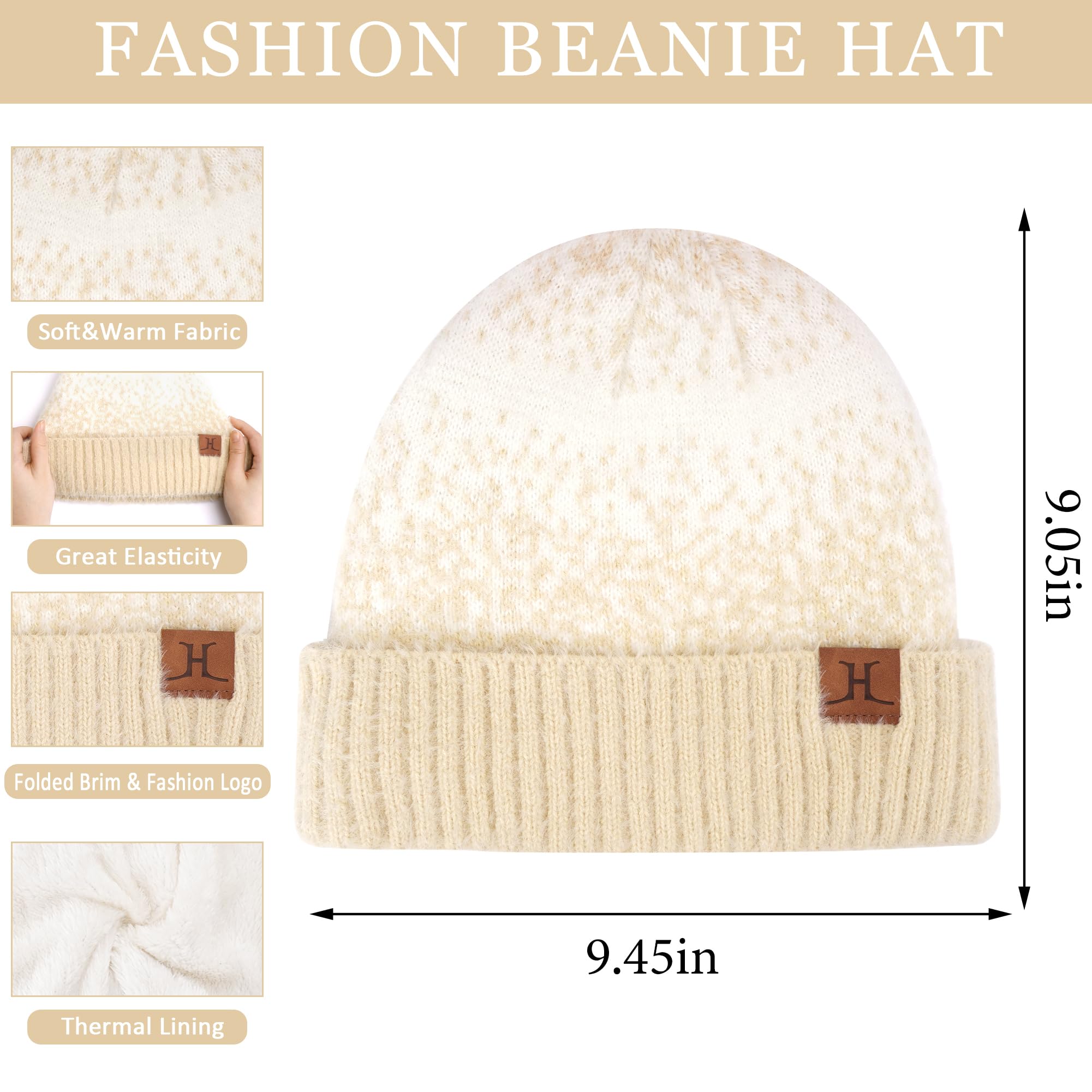 Femme Hiver Tricot Bonnet Chapeau Gants Tactiles Longue Echarpe Ensemble avec Doublure en Polaire Chauffants Skull Casquette Gants Foulards