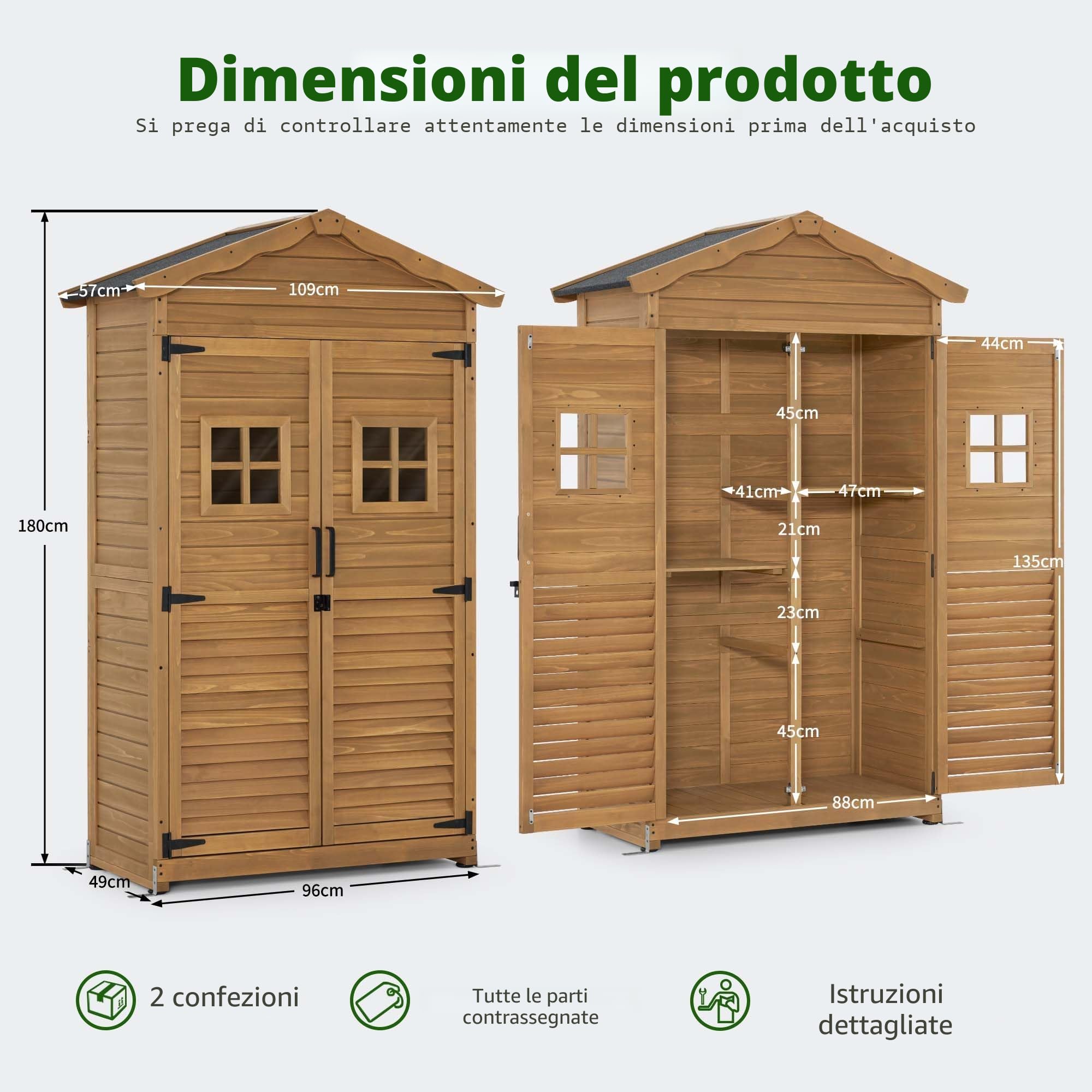 MCombo casetta da giardino in legno resistente alle intemperie 57x109x180 cm
