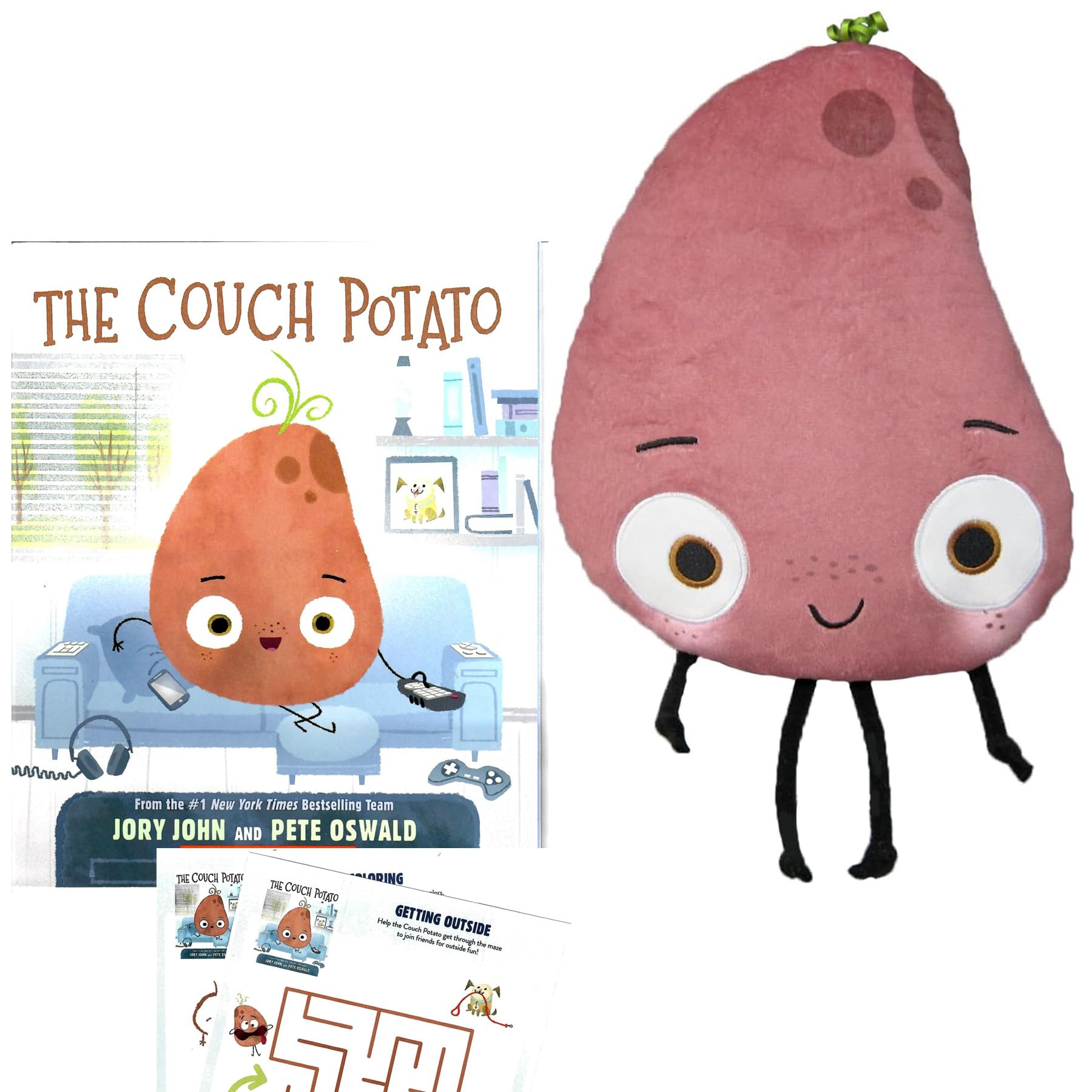 The Couch Potato Gift Set with Paperback by Jory John & Pete Oswald (The Food Group Series), Book Character Plush Toy, and Activity Pages (Humorous,
