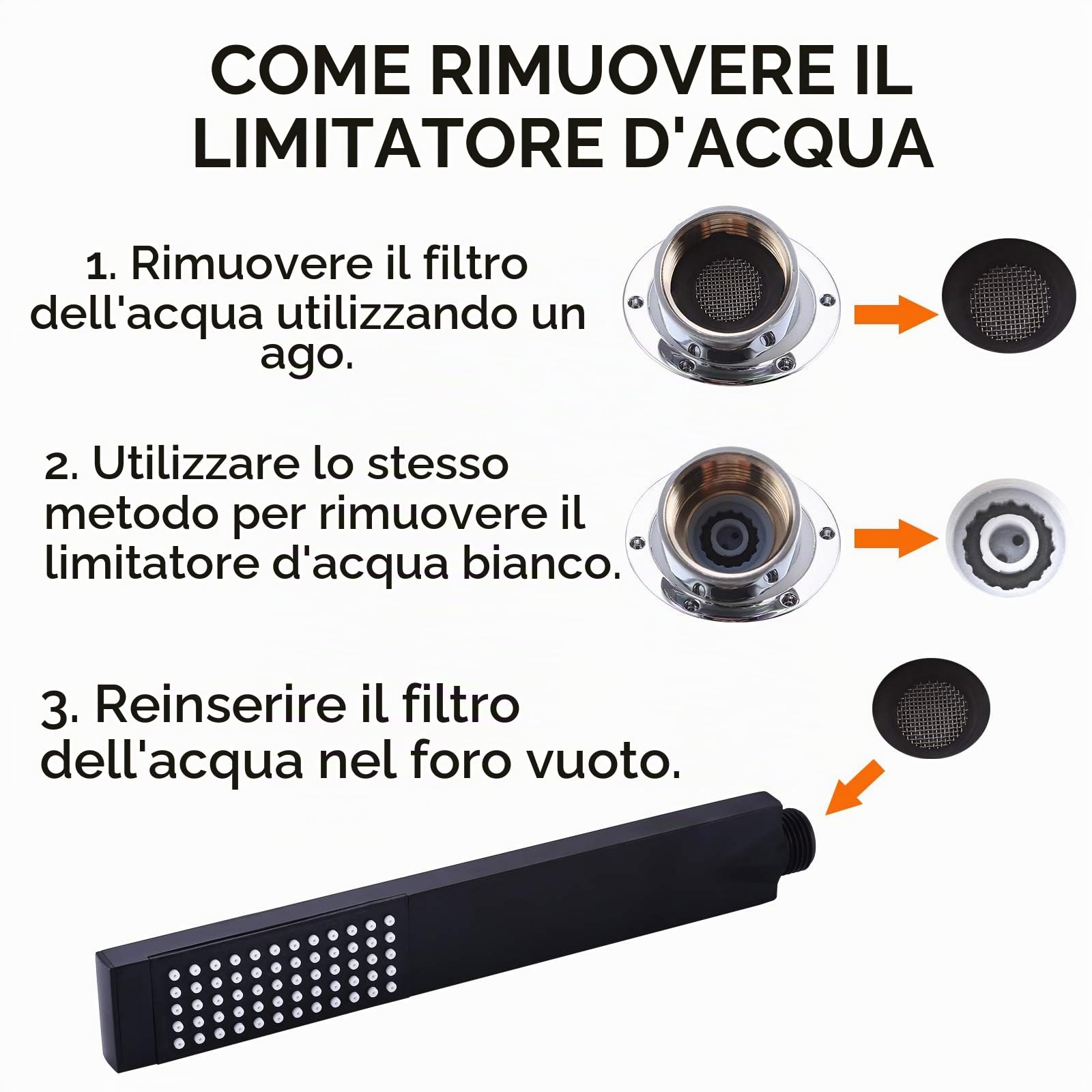 KES Doccetta per Doccia Soffione Doccia Quadrato, Doccino per Doccia con Tubo Doccia e Supporto Soffione Doccia Nero, LP135-BK