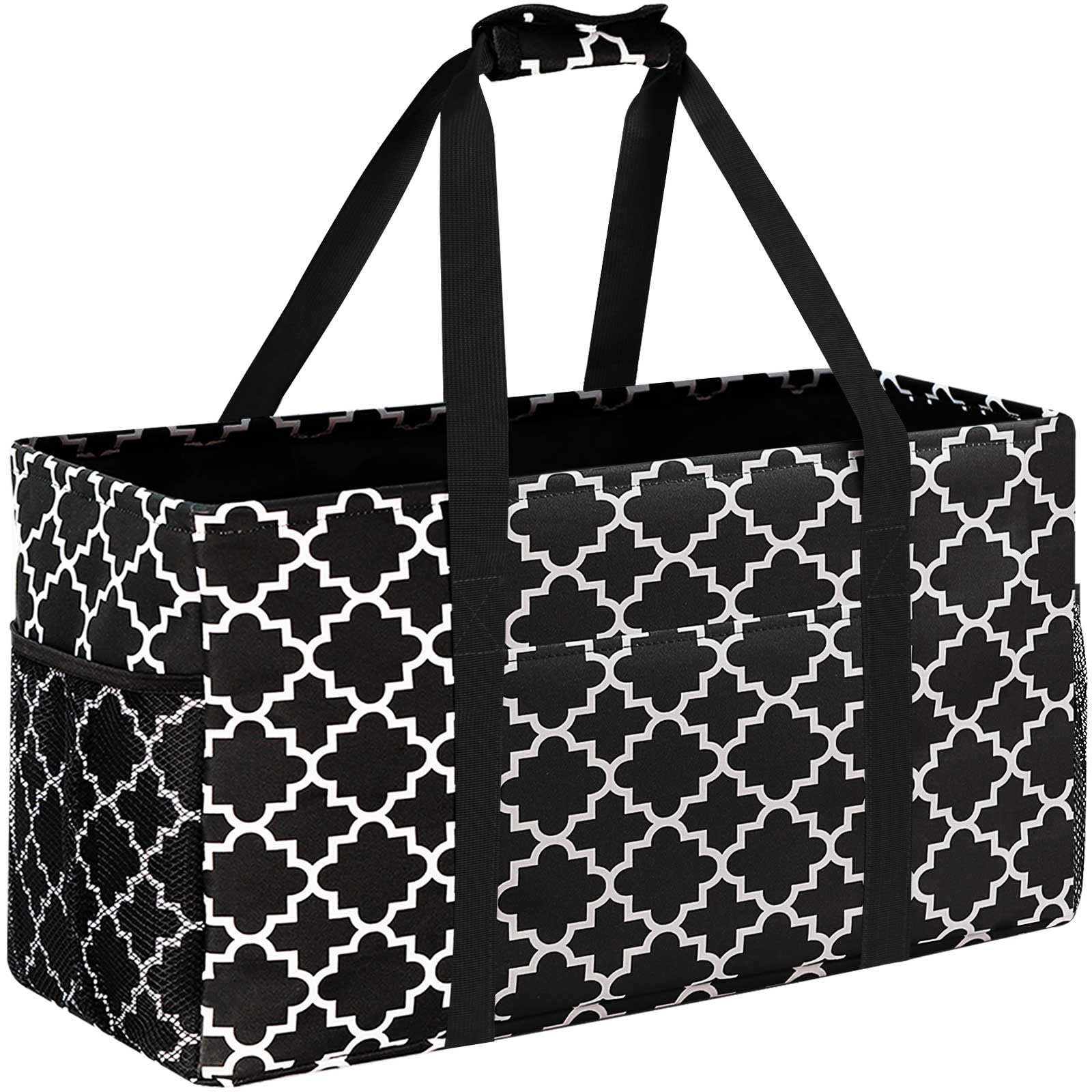 GhvyenntteS Extra Large Utility Tote Bag - Stand Up Utility Tote with Metal Wire Frame & Hard Bottom Board, Reusable Grocery Bags With Handles for Storage, Picnics, Beach, Pool, Laundry, Car, Camping