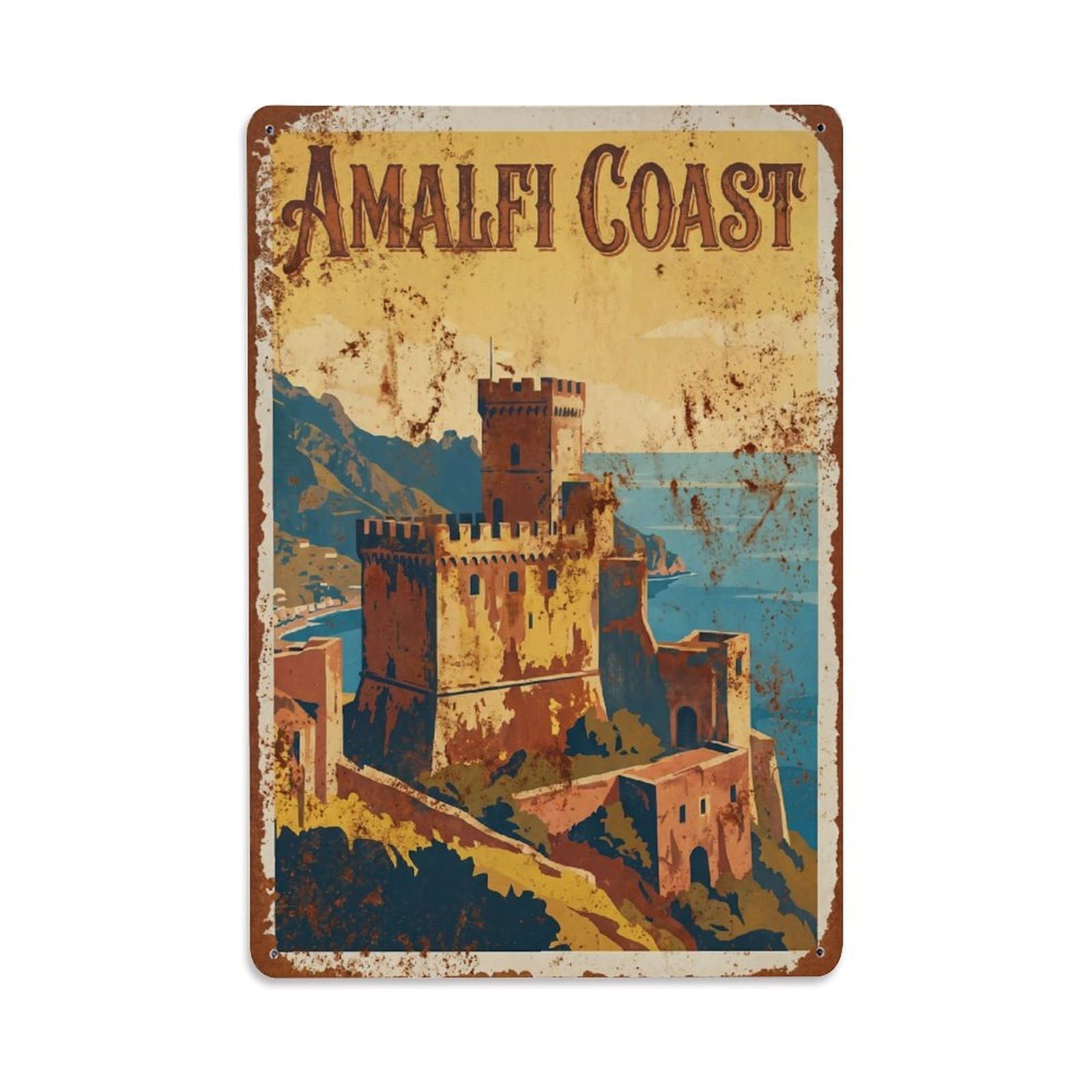 Vintage Travel Fortress Italy Medieval Metal Tin Sign