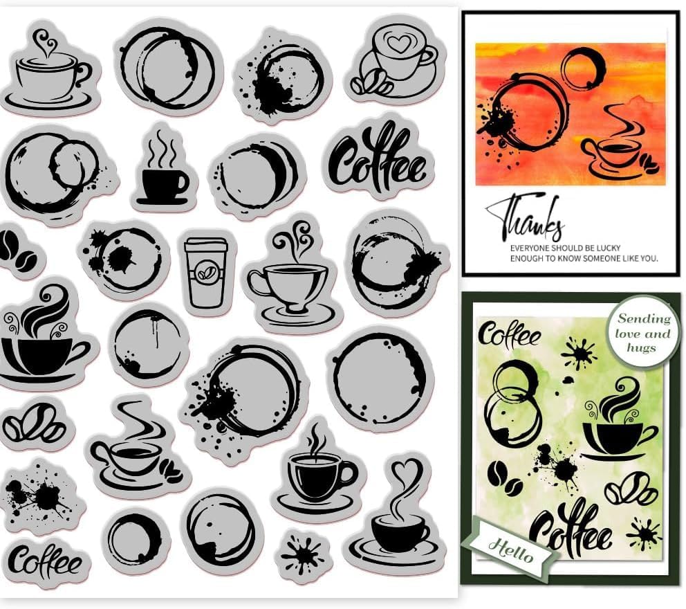Coffee Stains Cling Rubber Stamp 7.09x8.66inch Coffee Cup EVA Stamps Embossing Stamp Seal Coffee Background Rubber Stamps for DIY Scrapbooking and Card Making Paper Craft Decor