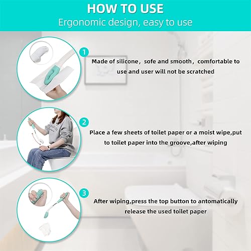 Miniatura 4 de wefaner Ayudas para el inodoro, limpieza cómoda de largo alcance, parte inferior de la varita de limpieza para inodoro, autoayuda para limpiar los