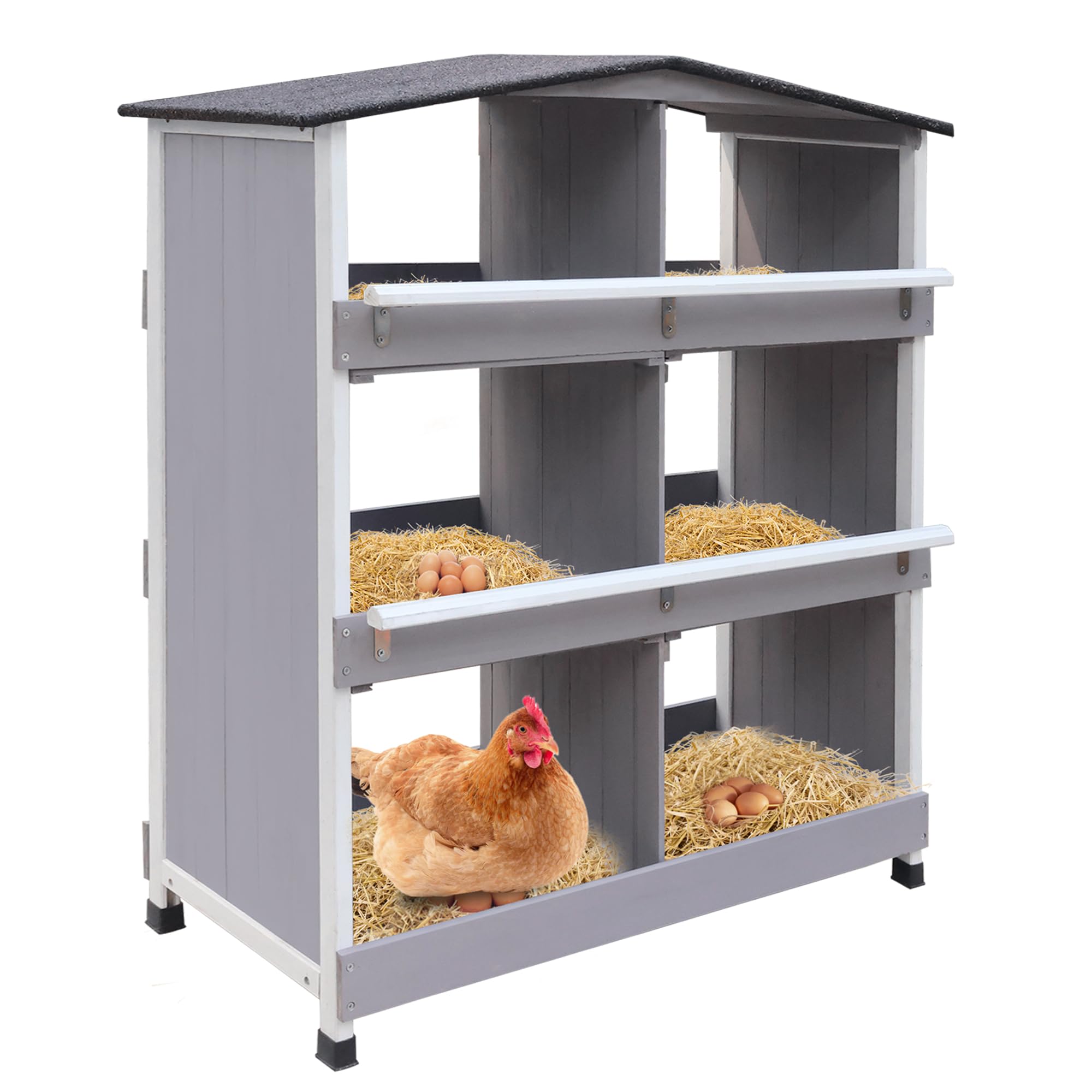 Legenester für Hühner, Hühnernest mit geneigtem Boden, mit Lüftungslöchern, Leichte Reinigung, 6 Abteile Hühnerstall Winterfest LxBxH 100 x 38 x 82 cm, Legkammer