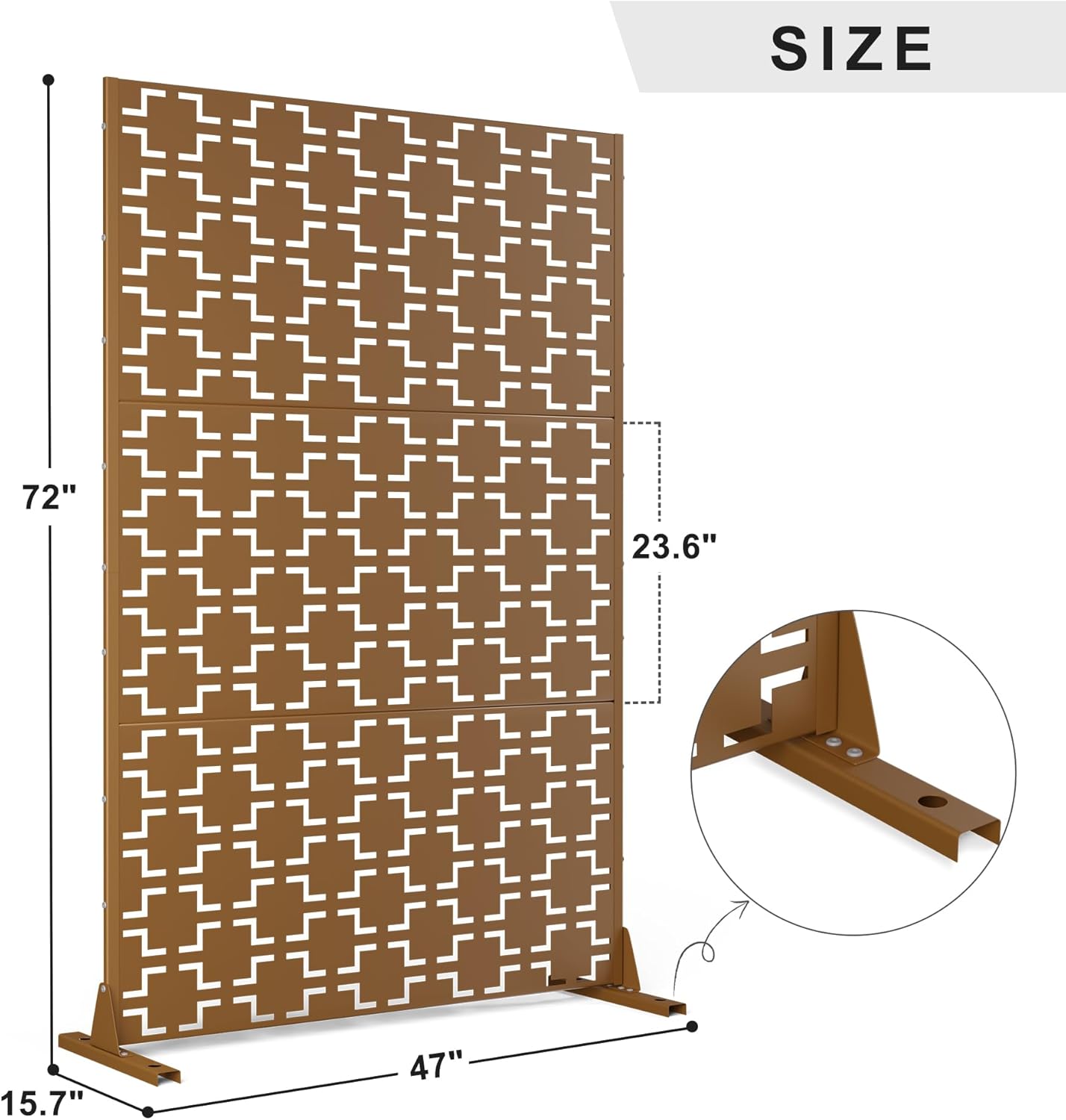 Elevens Metal Privacy Screen Outdoor Patio Screen Panels Freestanding Decorative Screen Set with Stand for Deck Patio Balcony Garden Outdoor&Indoor, Brown-Quadra
