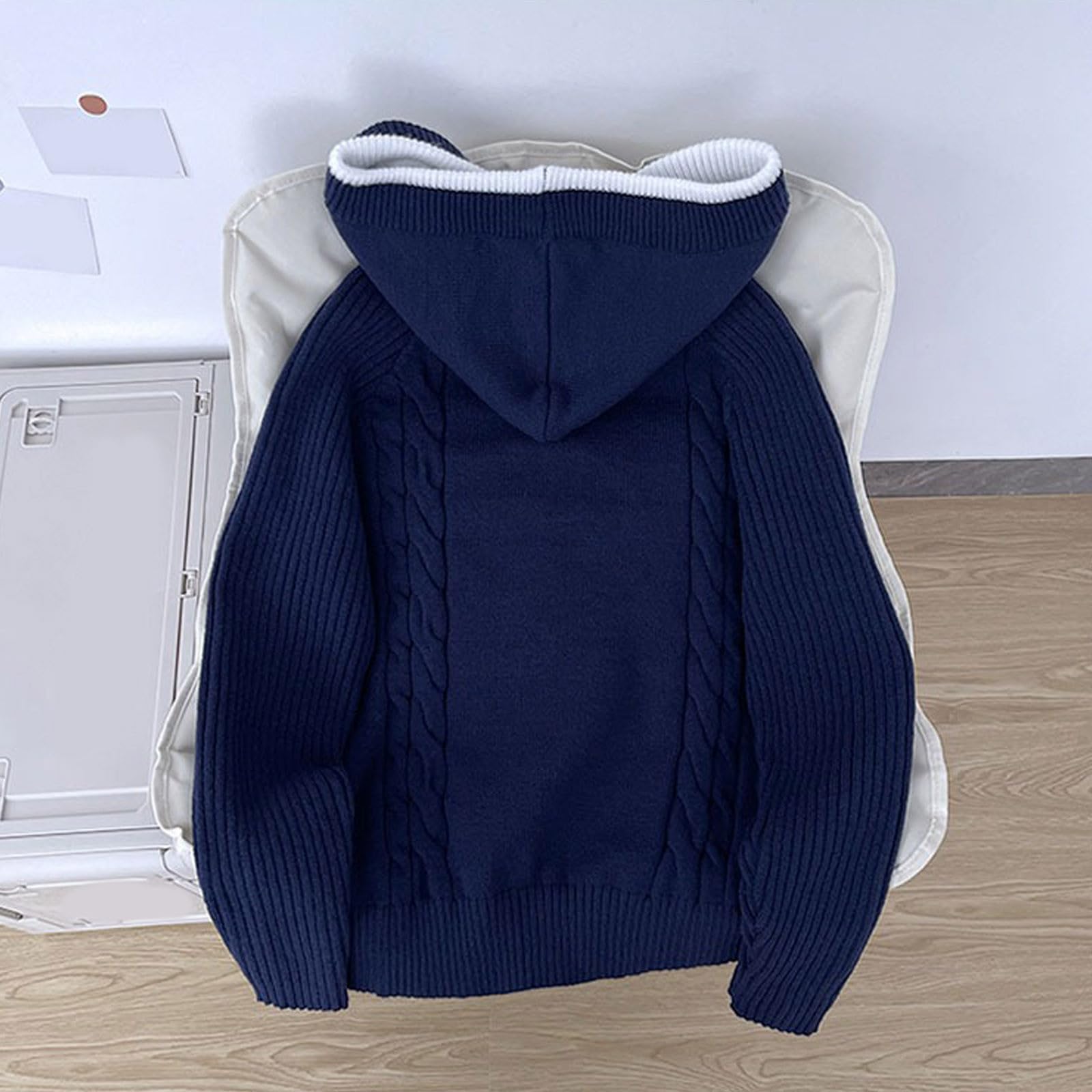 Maglione Uomo Invernale Lana Con Cappuccio Bottoni A Treccia Oversize